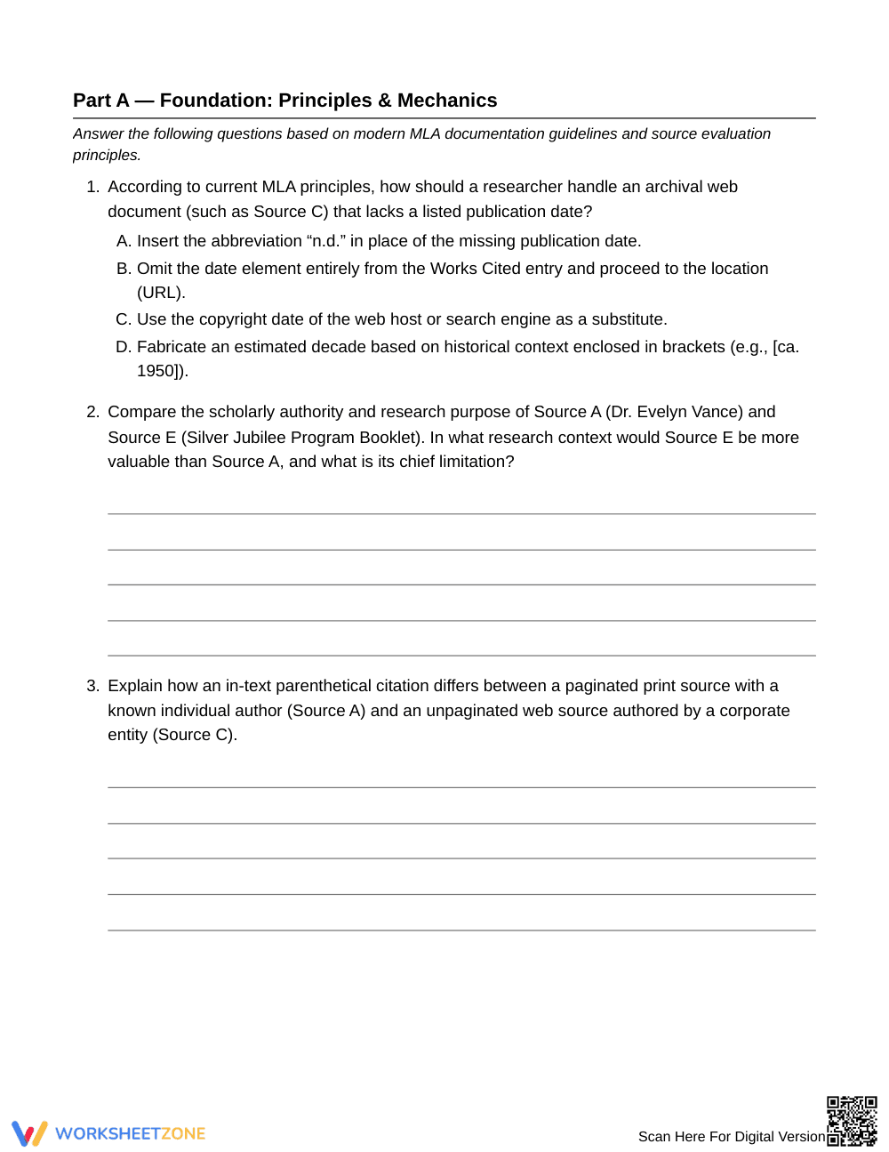Essential MLA Citation Worksheet | Grade 11 English III - Page 3