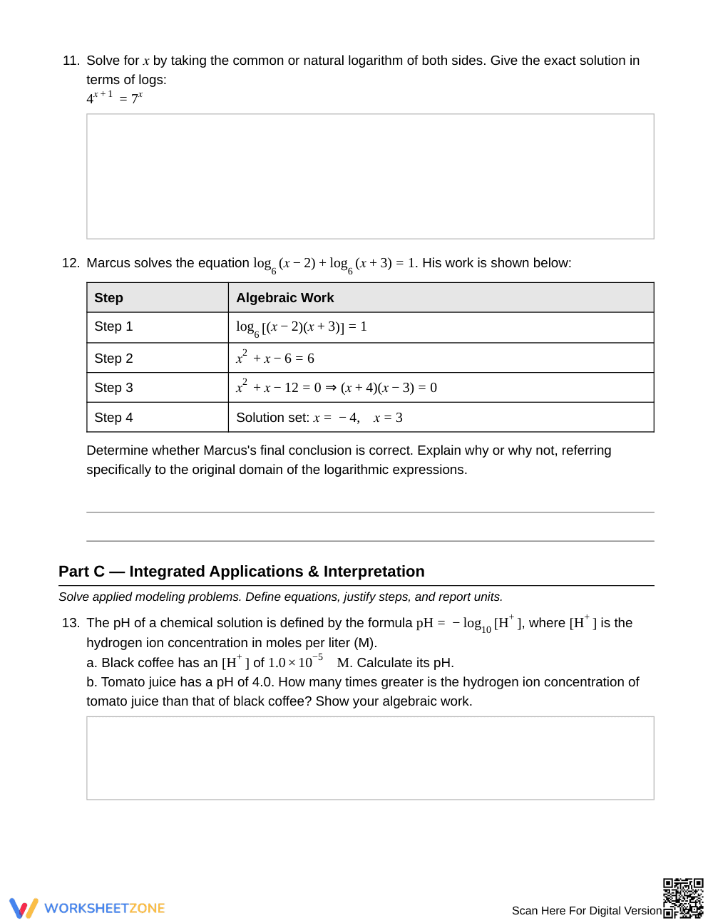 Ready Logarithm Equations Worksheet | Grade 11 Algebra II - Page 4