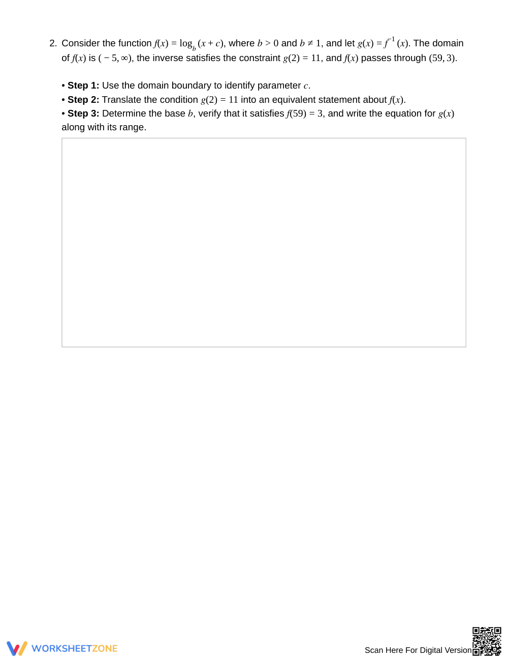 Complete Log Parameters Worksheet | Grade 11 Algebra II - Page 2