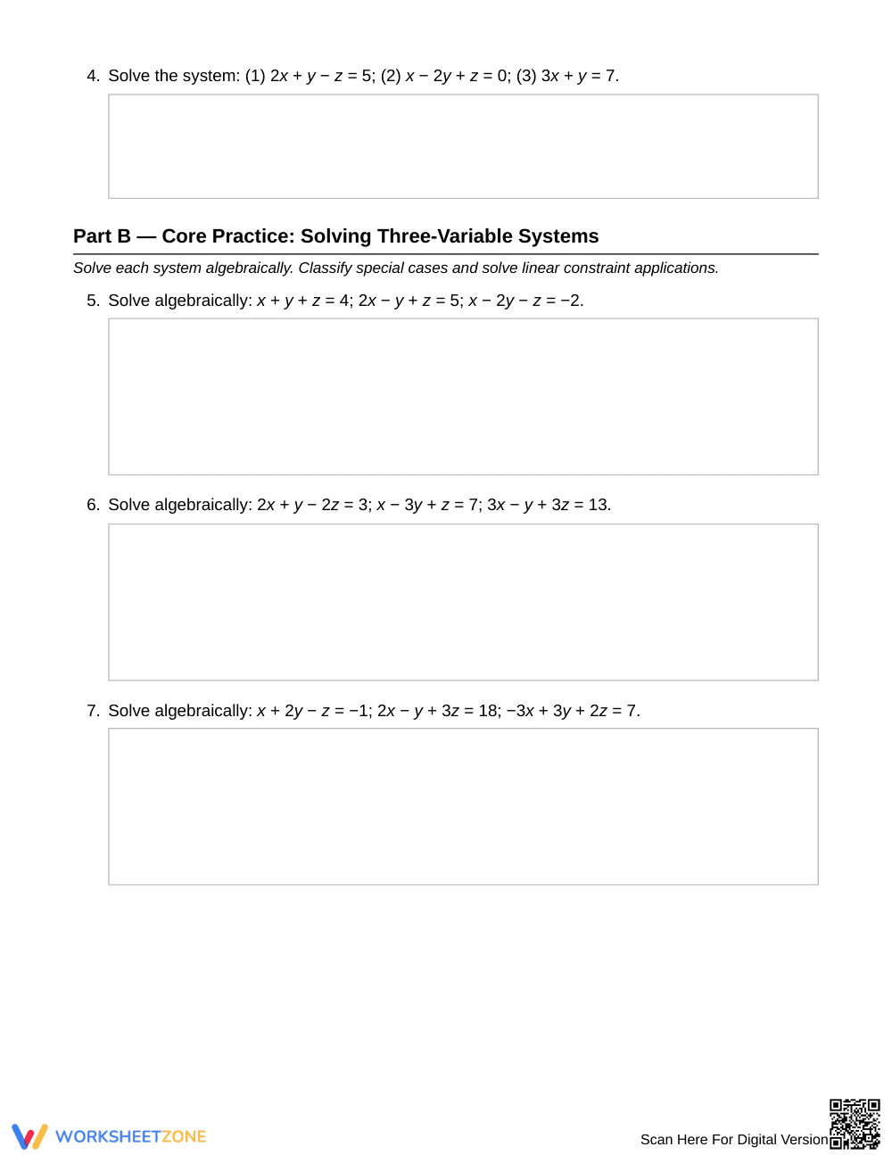 Complete 3-Variable Systems Worksheet | Grade 11 Algebra II - Page 2