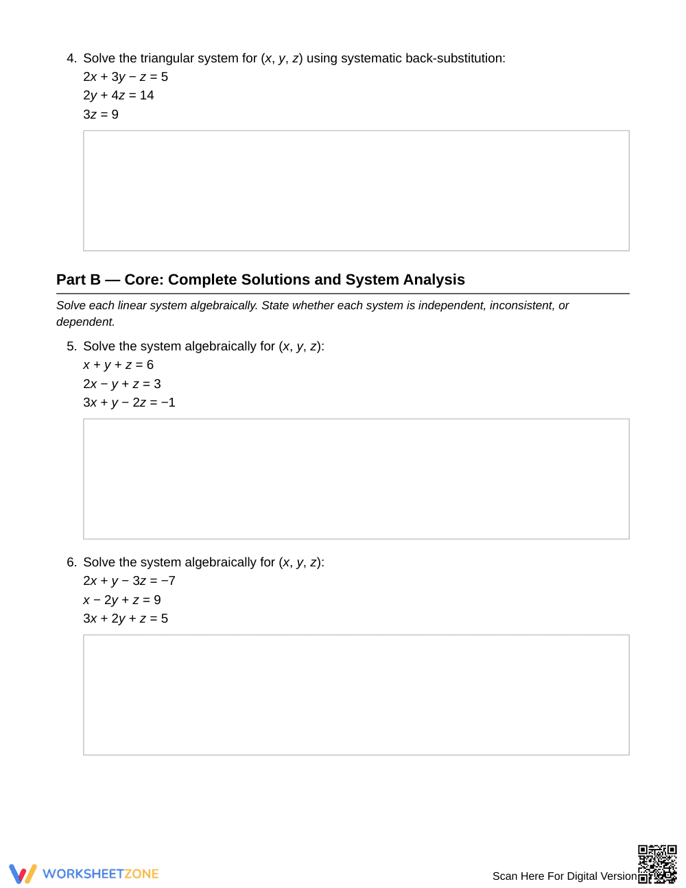 Complete 3-Equation Systems Worksheet | Grade 11 Algebra II - Page 2