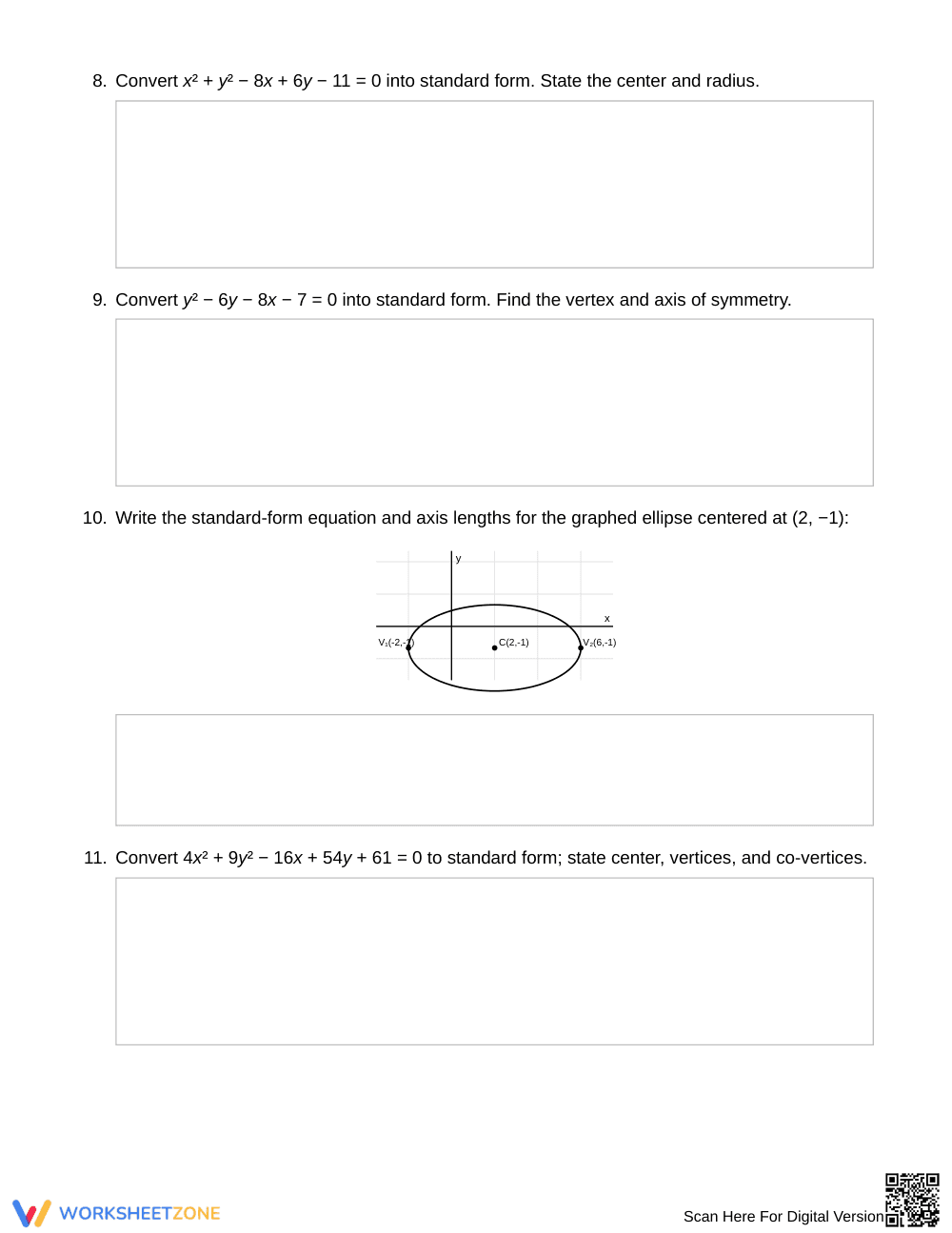 Printable Conic Features Worksheet | Grade 11 Algebra II - Page 3
