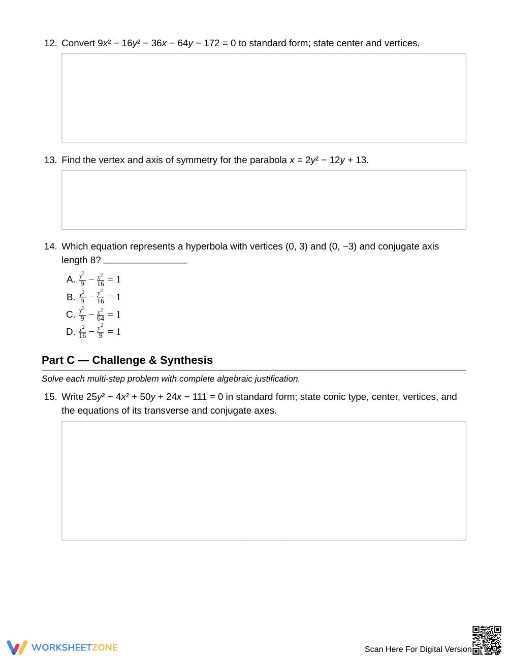 Printable Conic Features Worksheet | Grade 11 Algebra II - Page 4