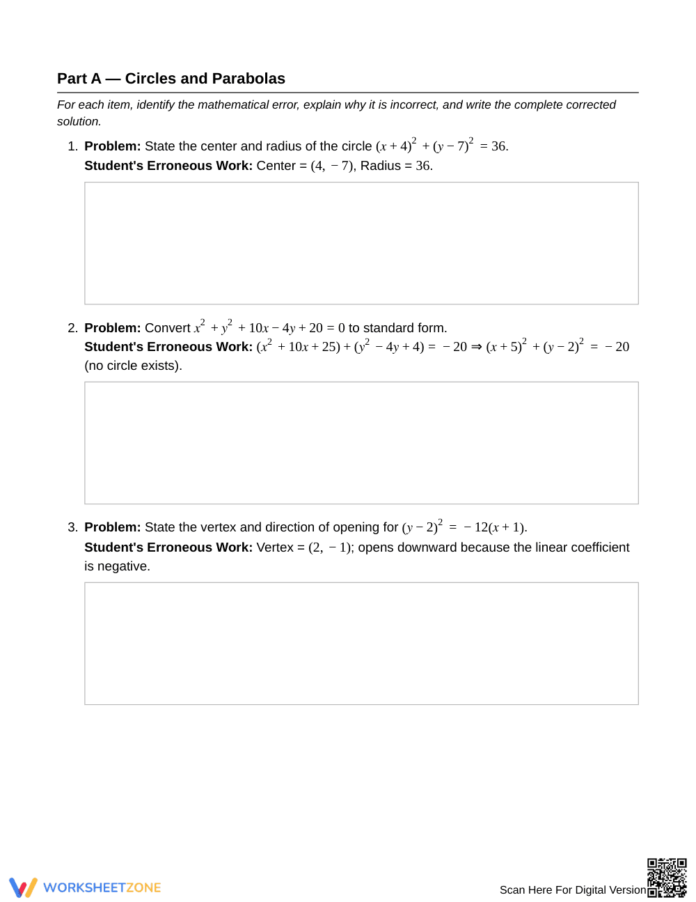 Proven Conic Section Errors Worksheet | Grade 11 Algebra II - Page 2