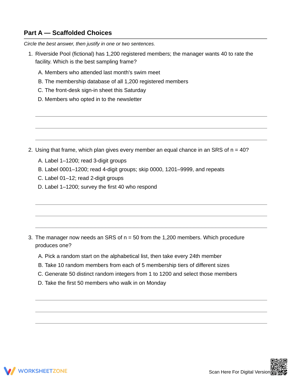 Printable SRS Design Worksheet | Grade 12 Statistics - Page 2