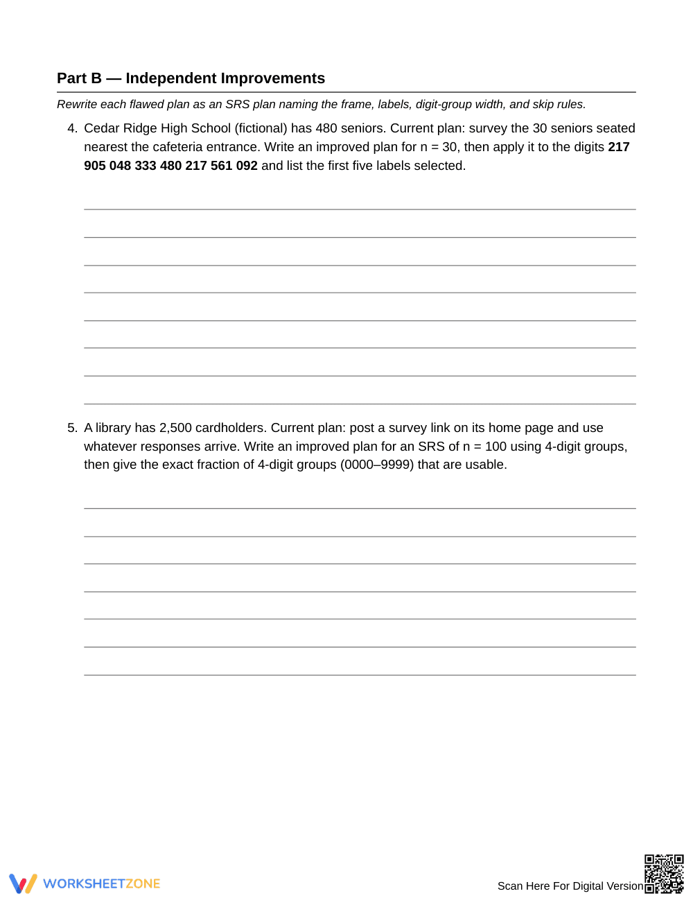 Printable SRS Design Worksheet | Grade 12 Statistics - Page 3