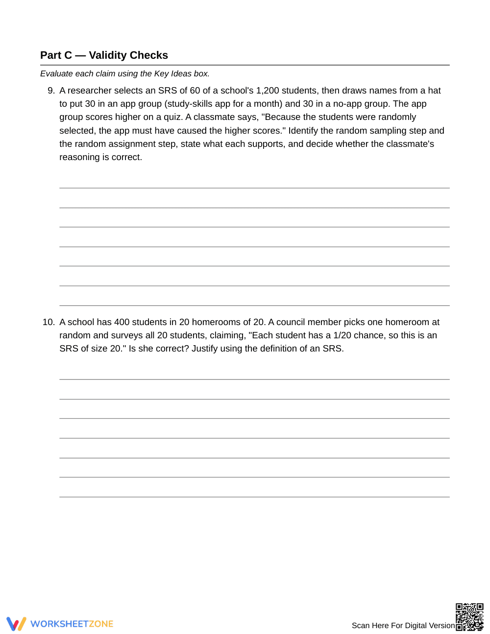 Printable SRS Design Worksheet | Grade 12 Statistics - Page 5