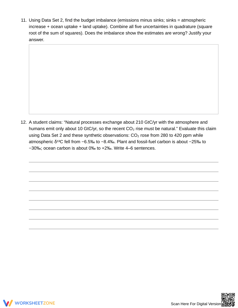 Complete Carbon & Climate Data Worksheet | Grade 12 Science - Page 5