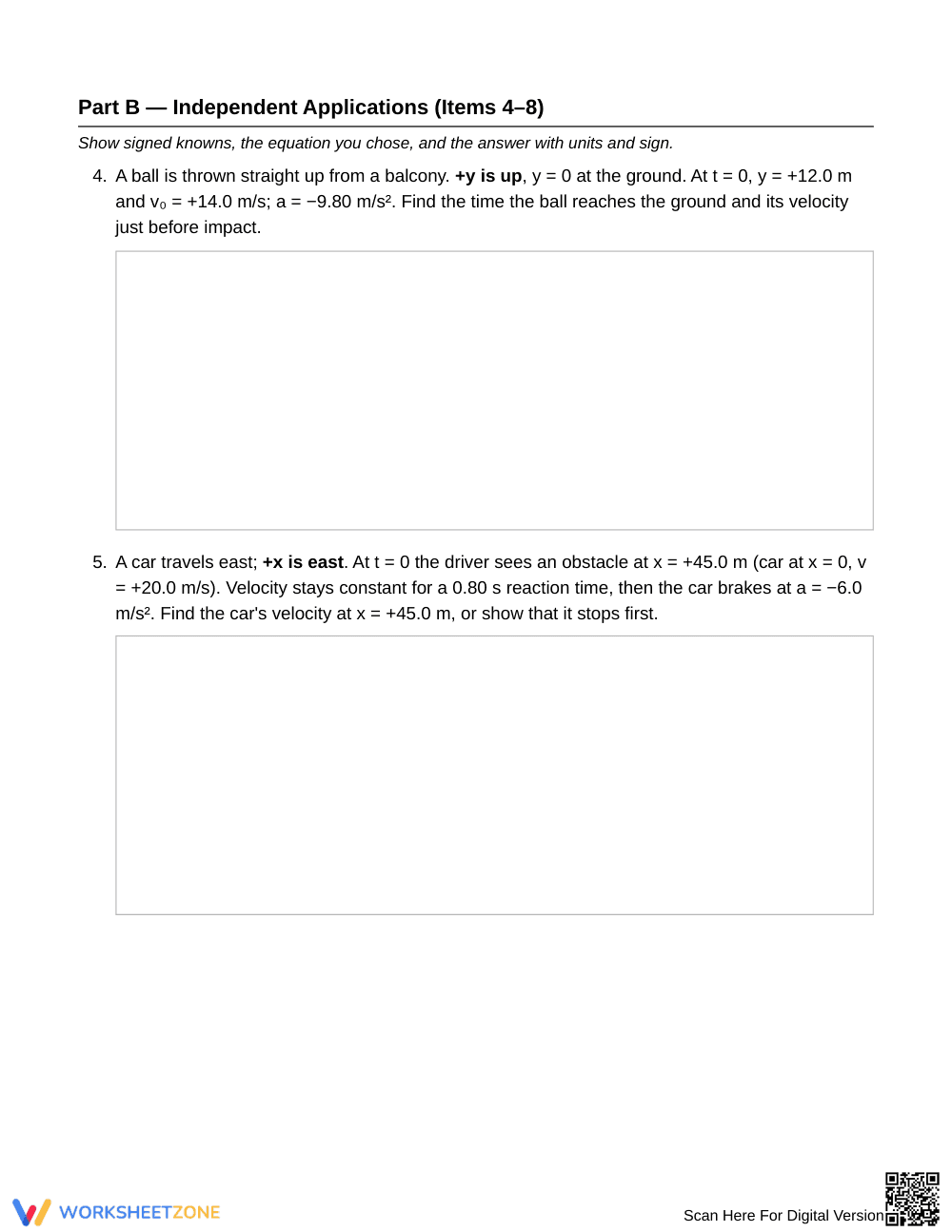 Printable Constant-Acceleration Worksheet | Grade 12 Physics - Page 3