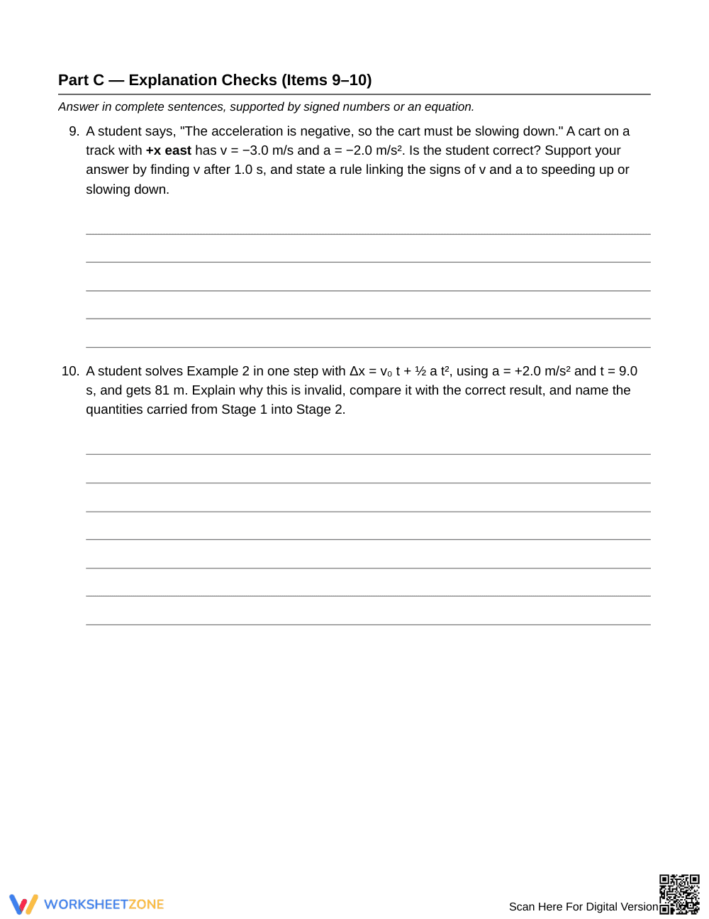 Printable Constant-Acceleration Worksheet | Grade 12 Physics - Page 5