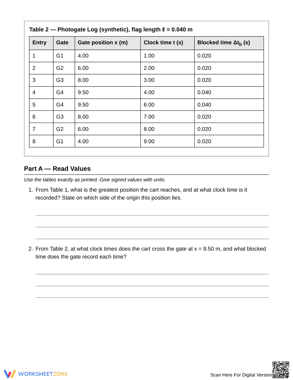 Printable Position & Timing Worksheet | Grade 12 Physics - Page 2