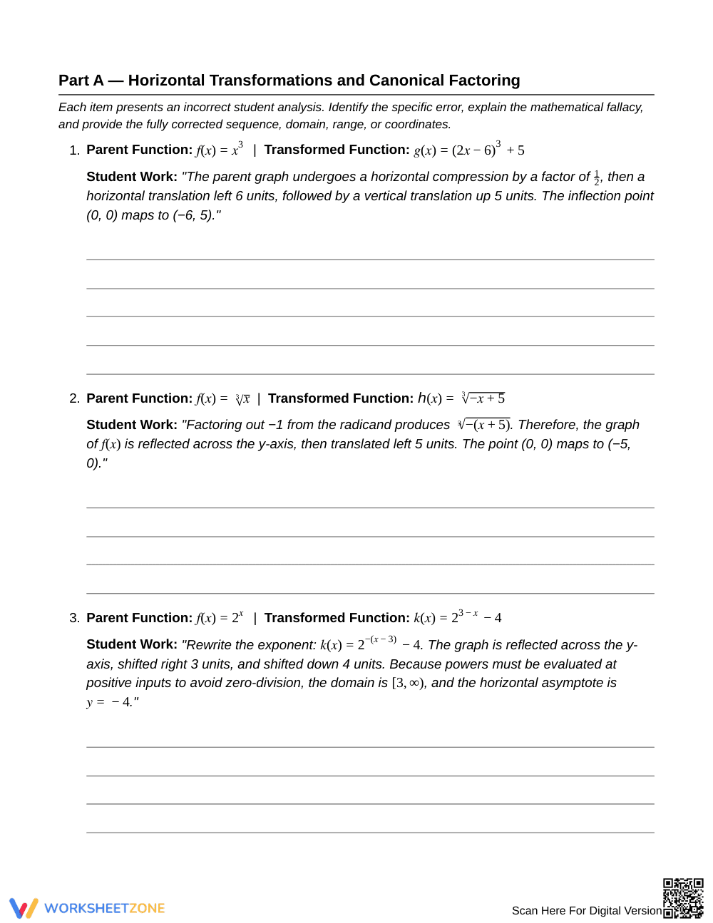 Proven Transform Errors Worksheet | Grade 12 Precalculus - Page 2