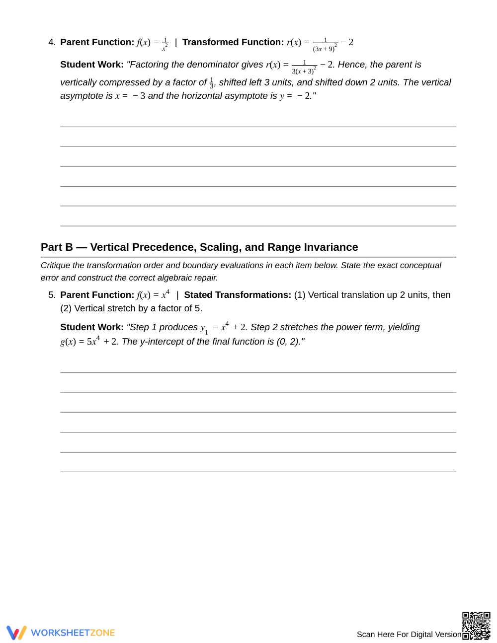 Proven Transform Errors Worksheet | Grade 12 Precalculus - Page 3