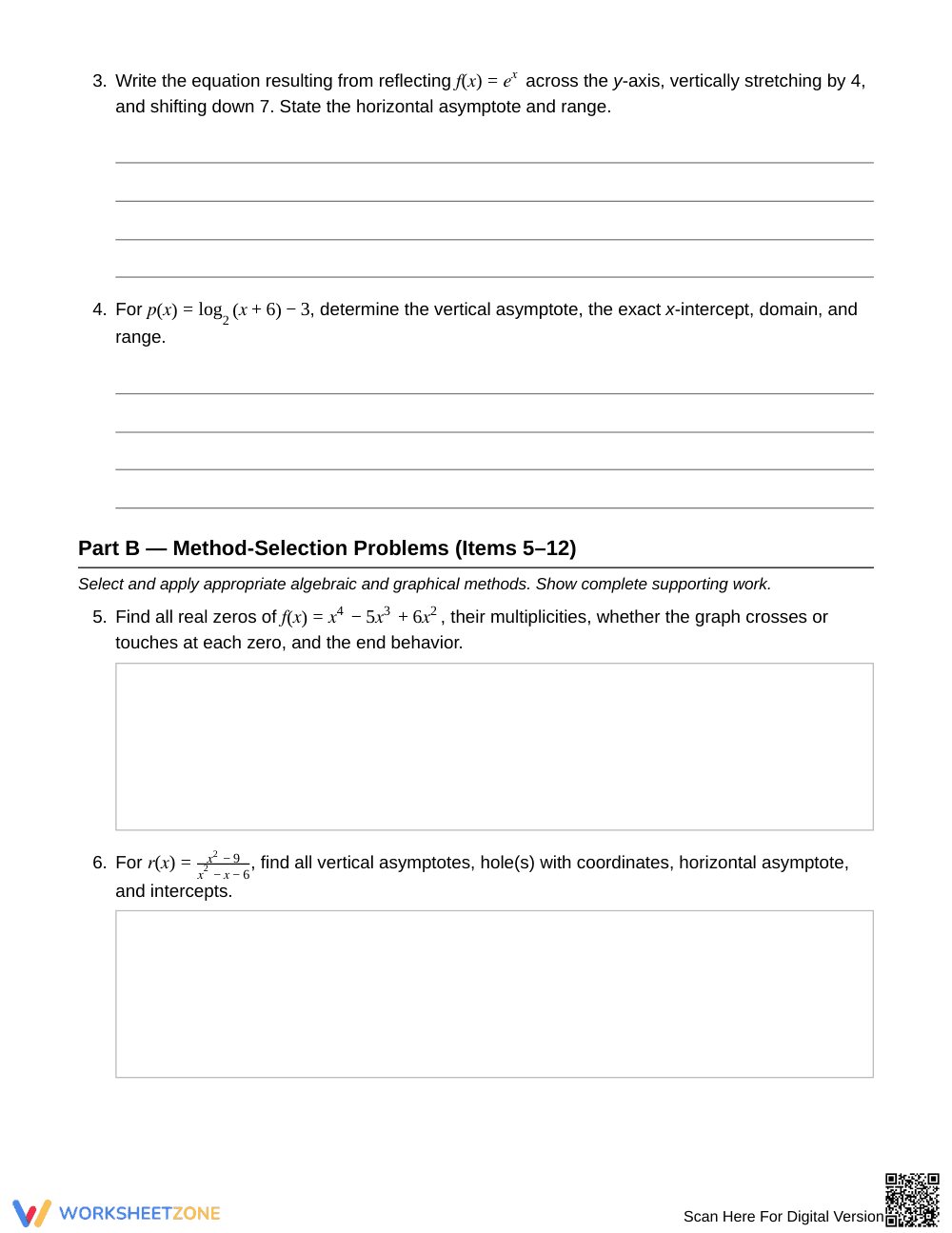 Complete Function Analysis Worksheet | Grade 12 Precalculus - Page 2
