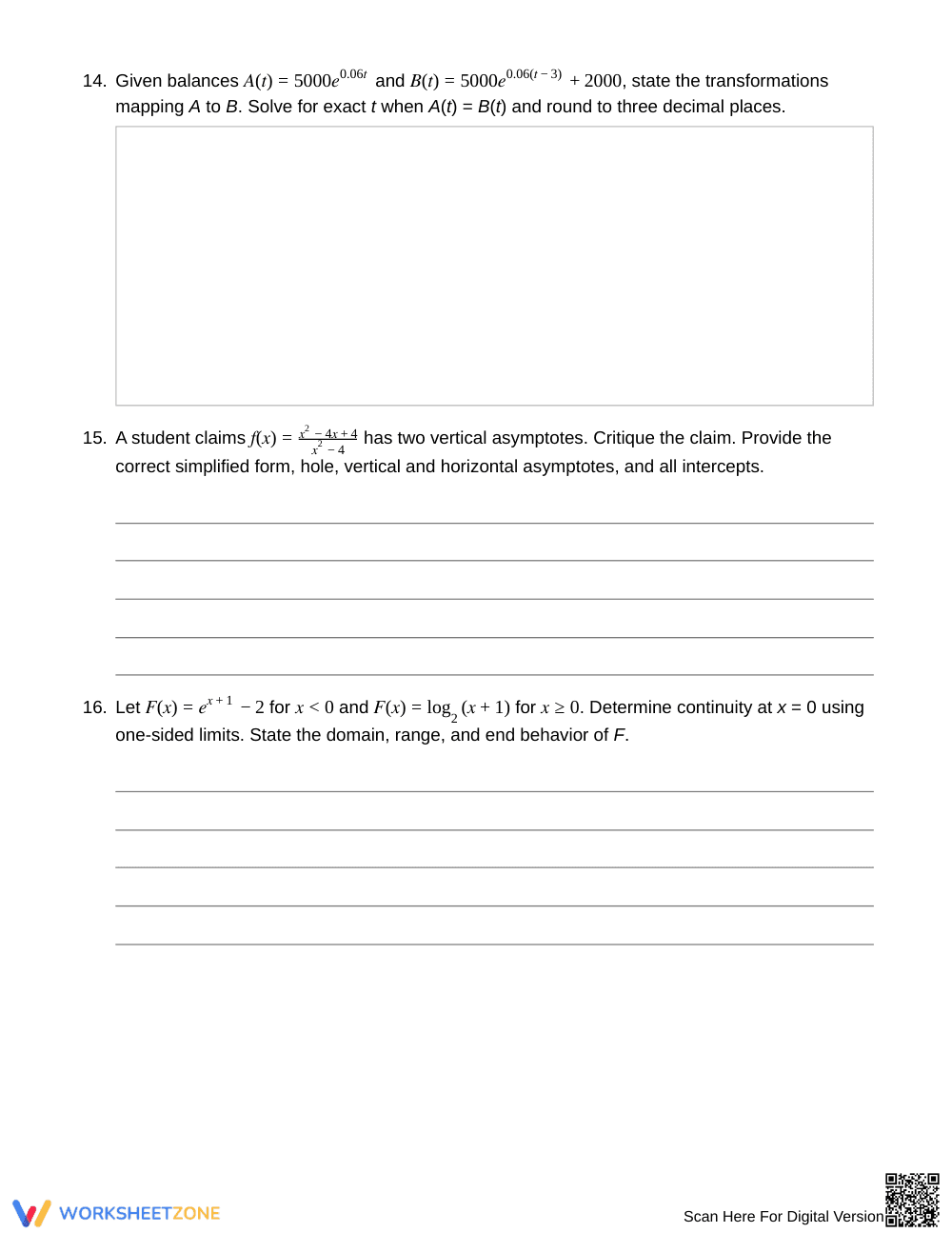 Complete Function Analysis Worksheet | Grade 12 Precalculus - Page 5