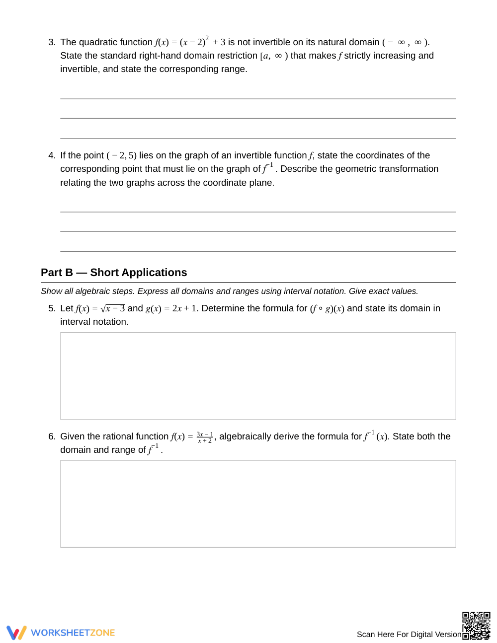 Complete Function Inverses Worksheet | Grade 12 Precalculus - Page 2