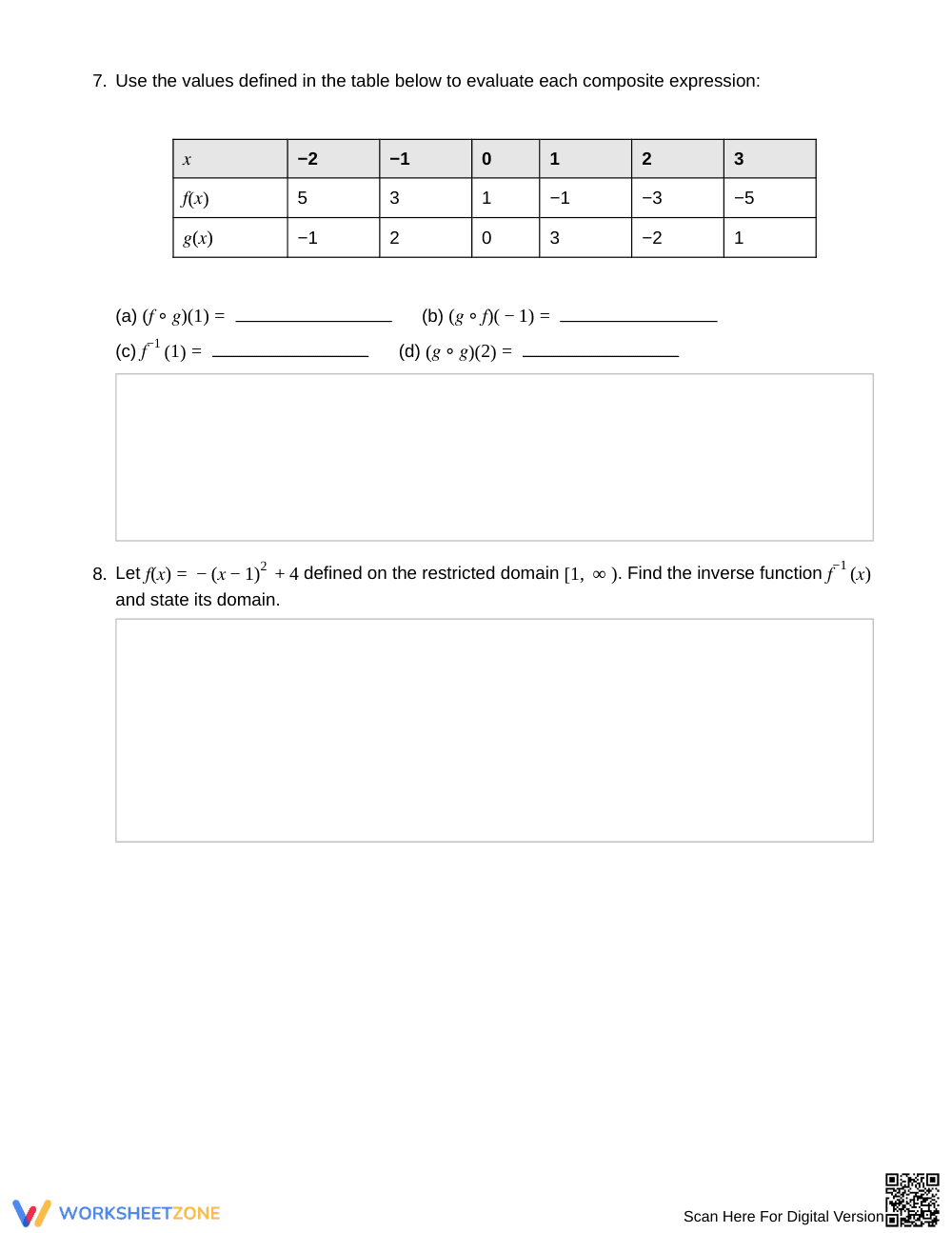 Complete Function Inverses Worksheet | Grade 12 Precalculus - Page 3