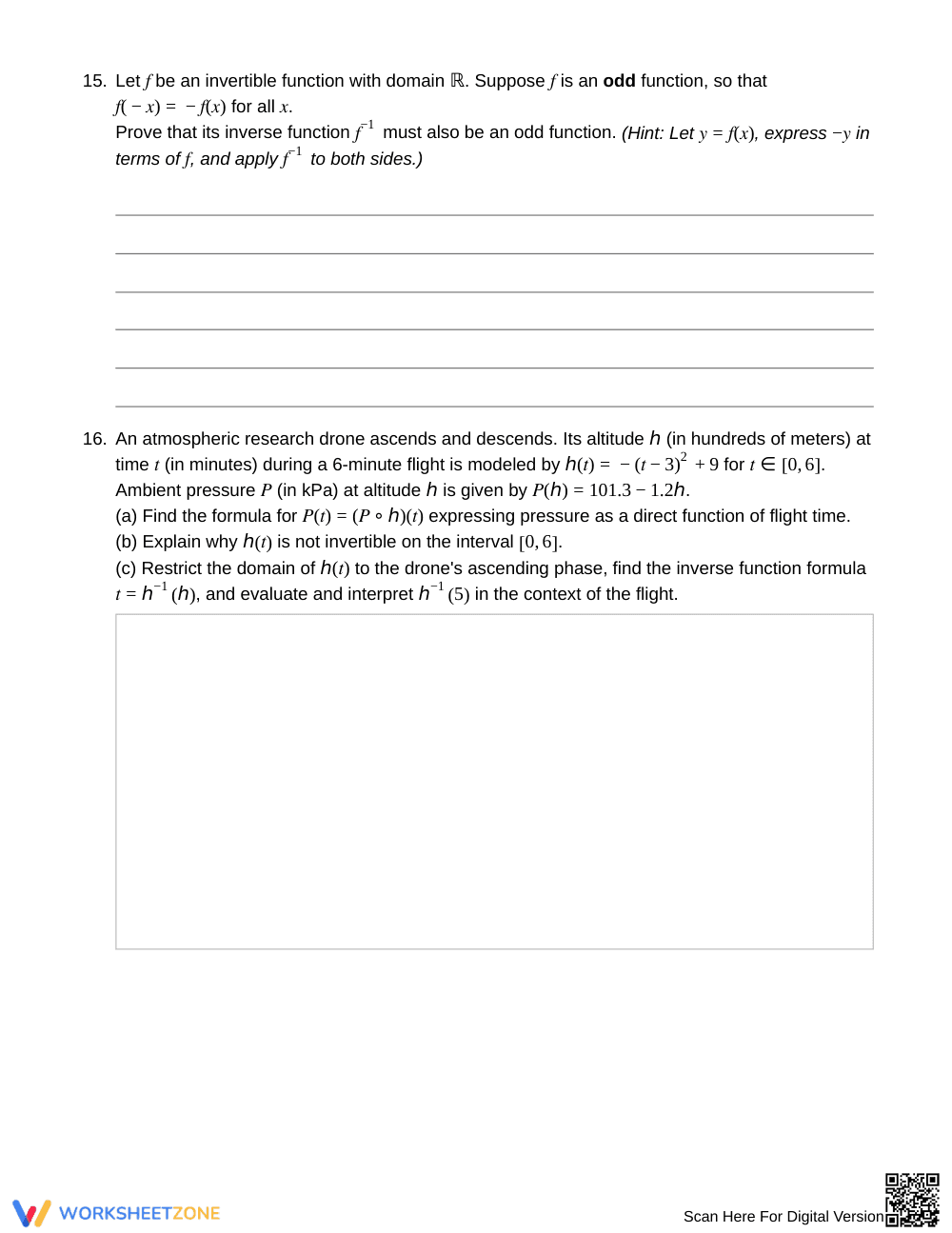 Complete Function Inverses Worksheet | Grade 12 Precalculus - Page 7