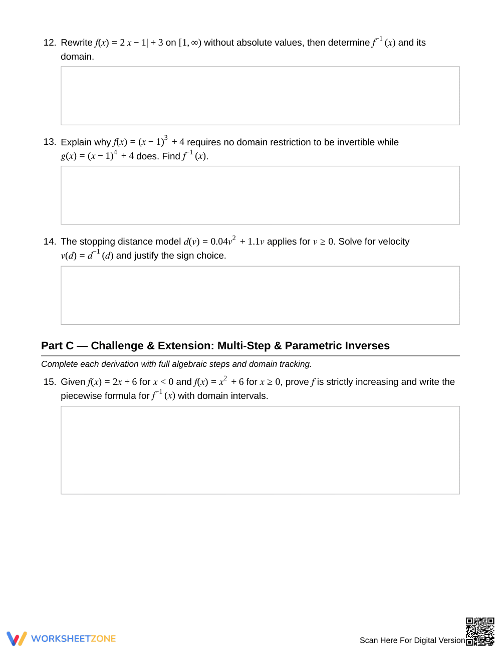 Ready Restricted Inverses Worksheet | Grade 12 Precalculus - Page 4