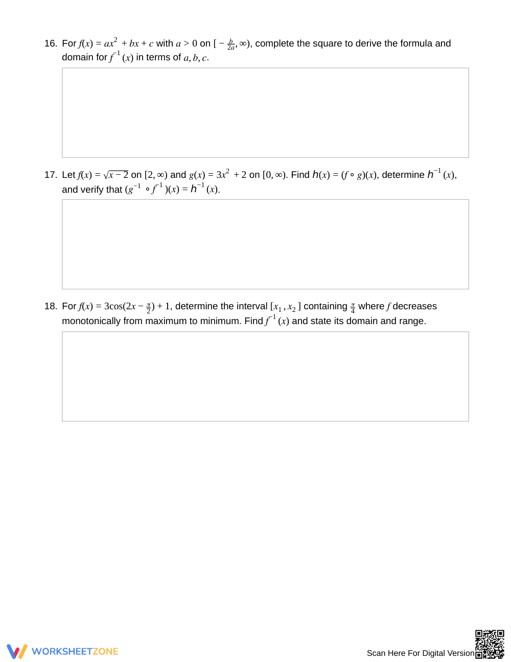 Ready Restricted Inverses Worksheet | Grade 12 Precalculus - Page 5