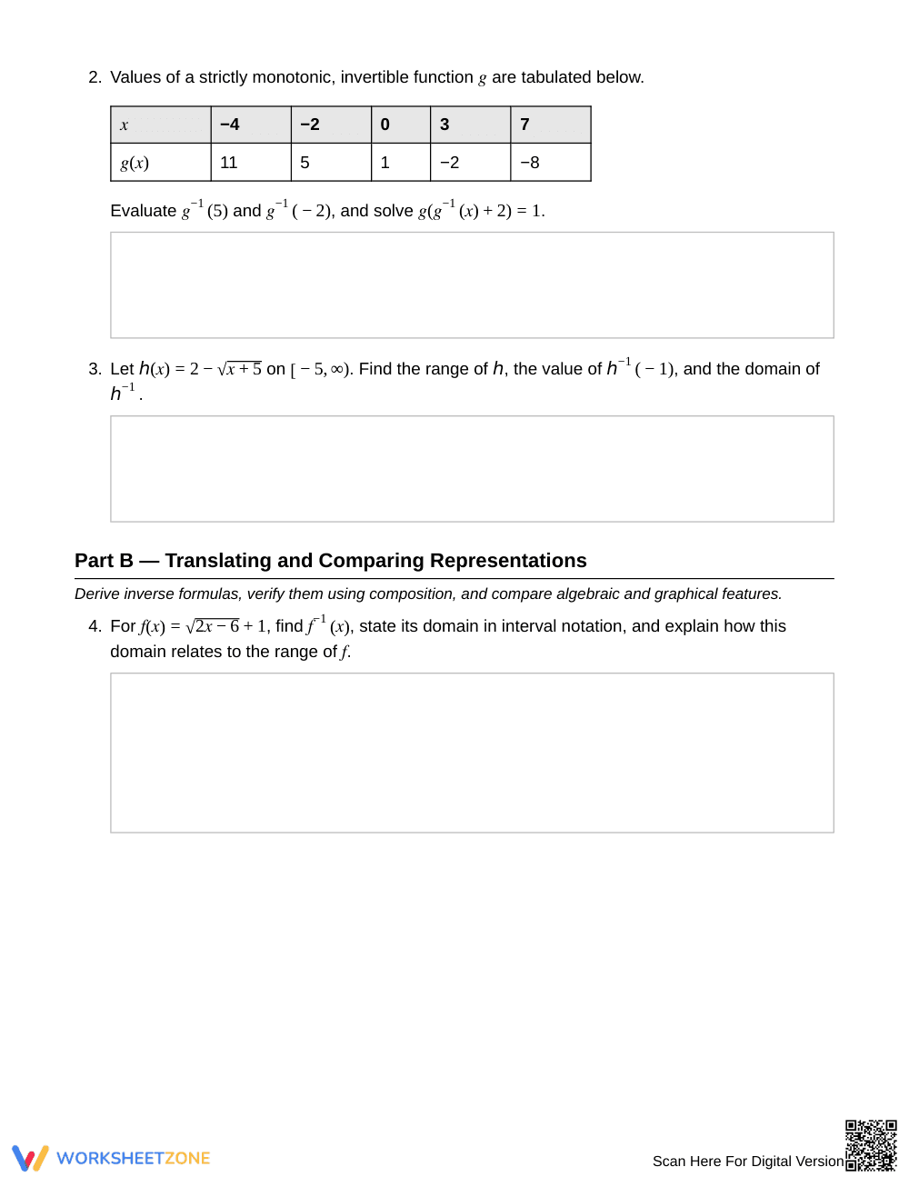 Complete Function Inverses Worksheet | Grade 12 Precalculus - Page 2