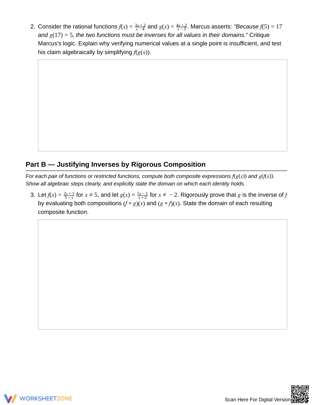 Complete Function Inverses Worksheet | Grade 12 Precalculus - Page 2