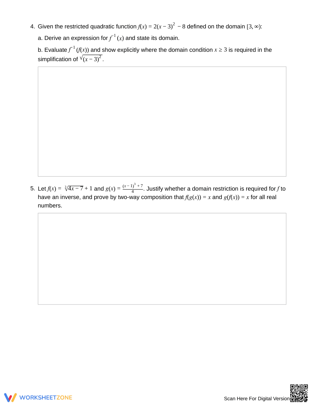 Complete Function Inverses Worksheet | Grade 12 Precalculus - Page 3
