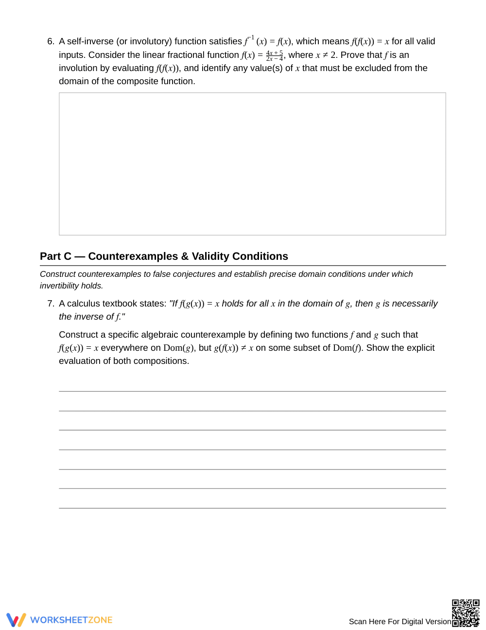 Complete Function Inverses Worksheet | Grade 12 Precalculus - Page 4