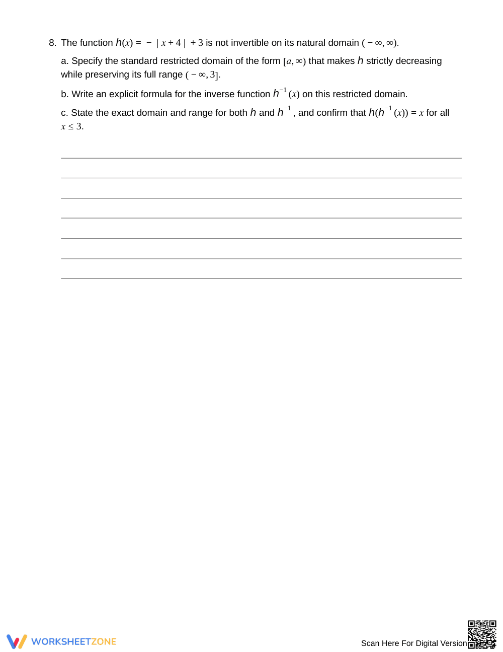 Complete Function Inverses Worksheet | Grade 12 Precalculus - Page 5