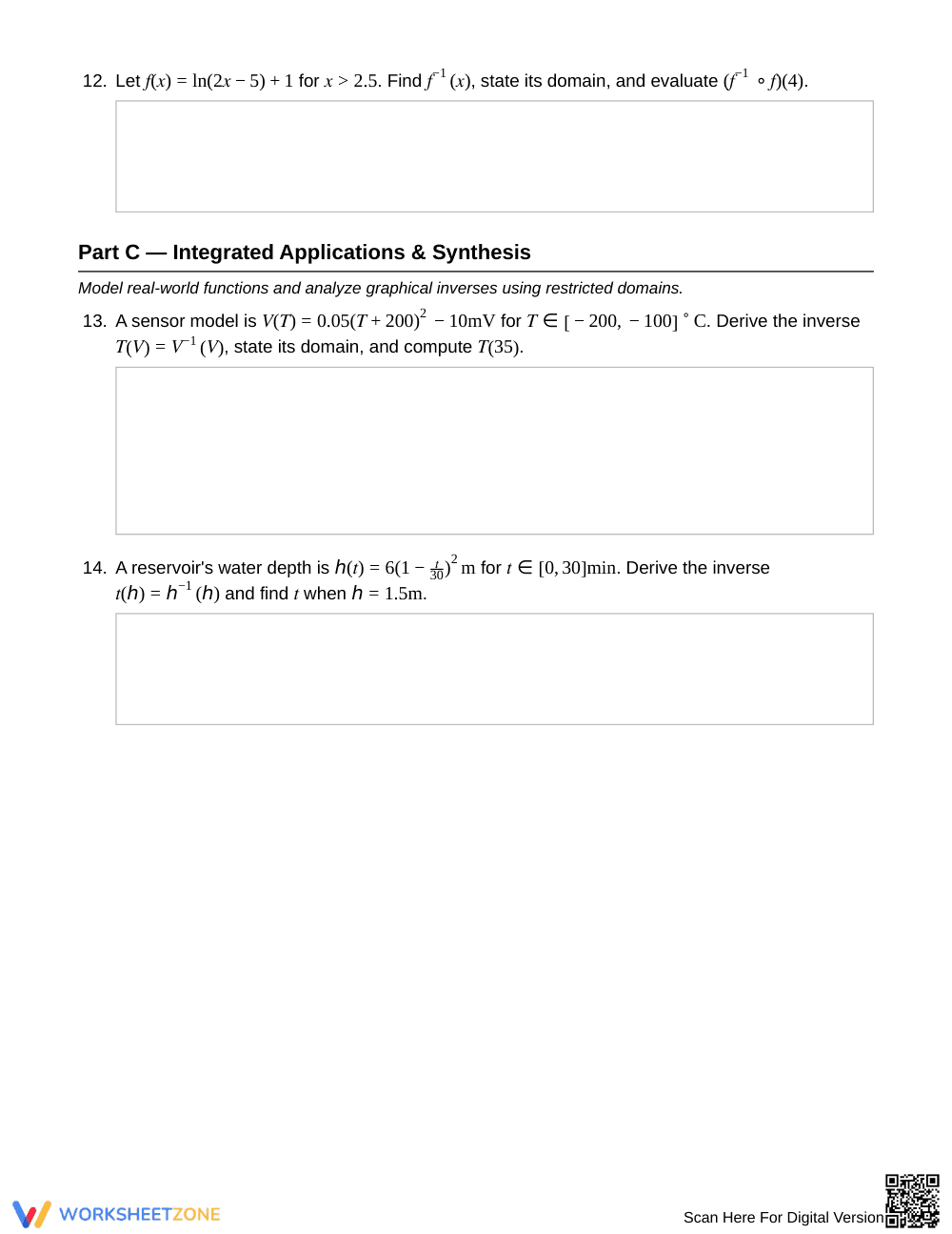 Complete Function Inverses Worksheet | Grade 12 Precalculus - Page 4