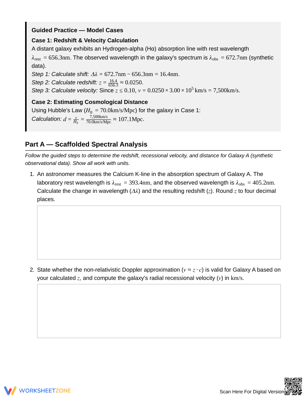 Complete Redshift & Spectra Worksheet | Grade 12 Science - Page 2