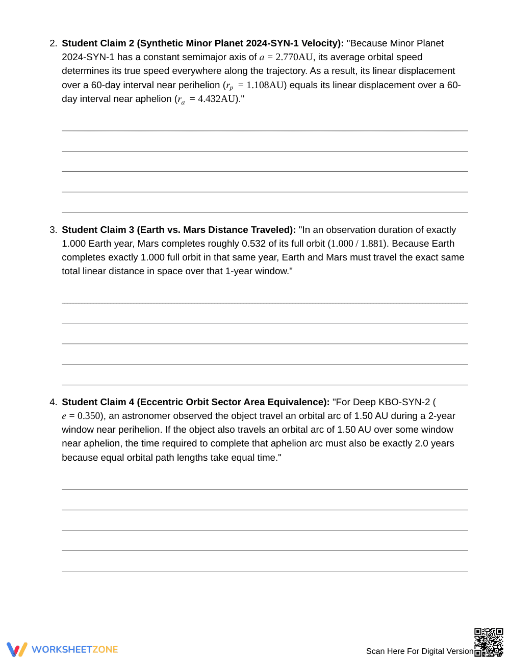 Complete Orbital Motion Claims Worksheet | Grade 12 Science - Page 3