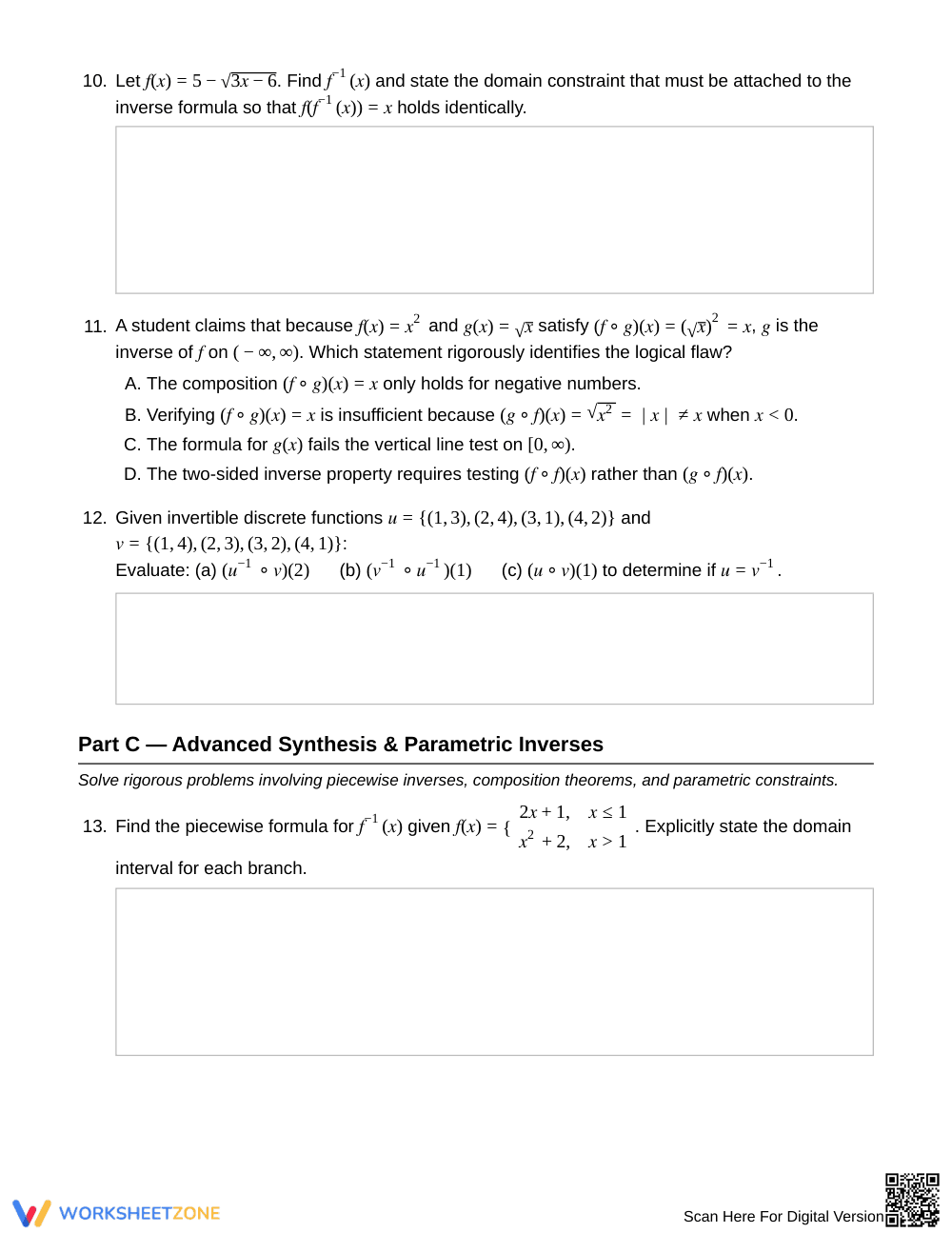 Complete Inverse Functions Worksheet | Grade 12 Precalculus - Page 4