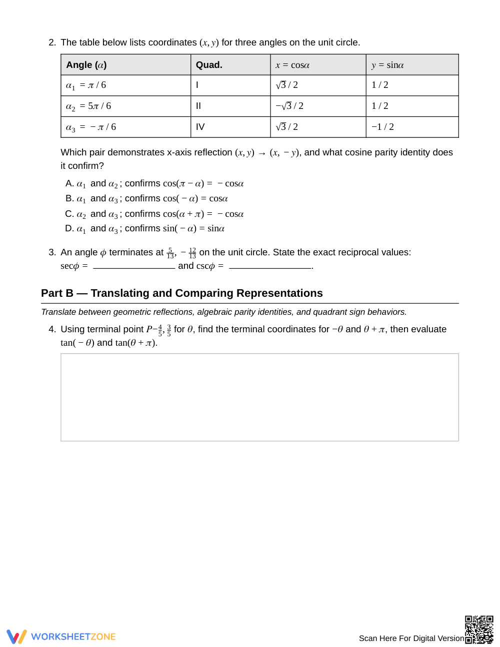Essential Trig Symmetry Worksheet | Grade 12 Precalculus - Page 2