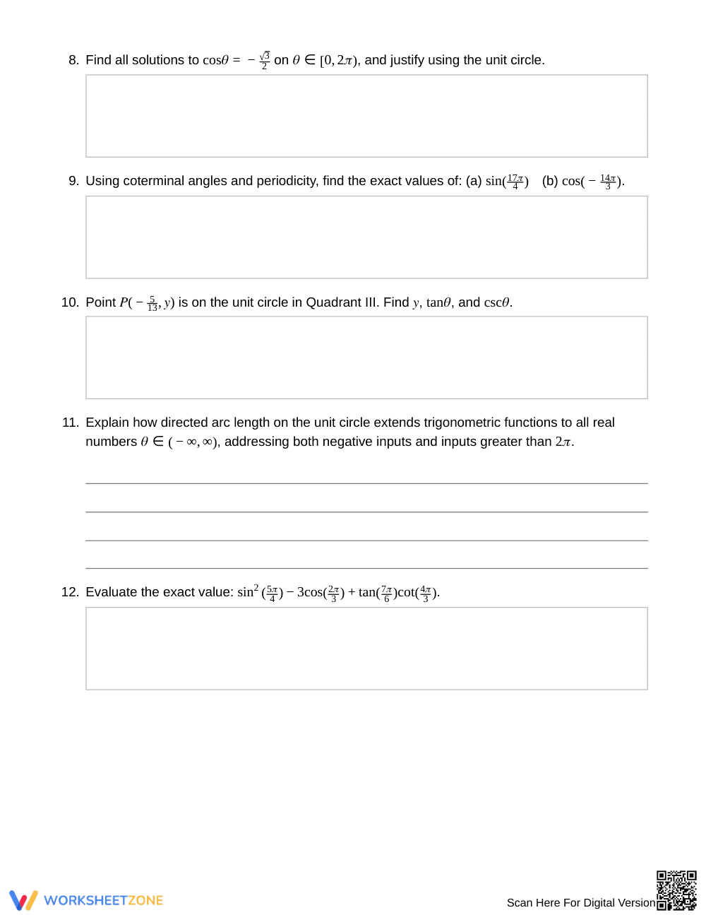 Essential Unit Circle Worksheet | Grade 12 Precalculus - Page 3