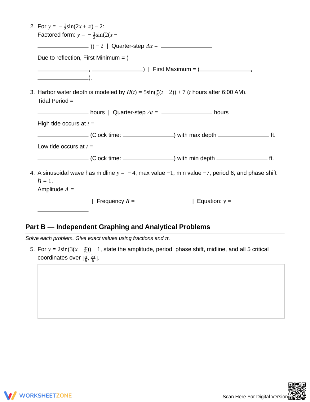 Complete Transformed Sine Worksheet | Grade 12 Precalculus - Page 2