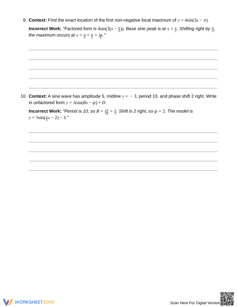Proven Phase Shift Errors Worksheet | Grade 12 Precalculus - Page 5