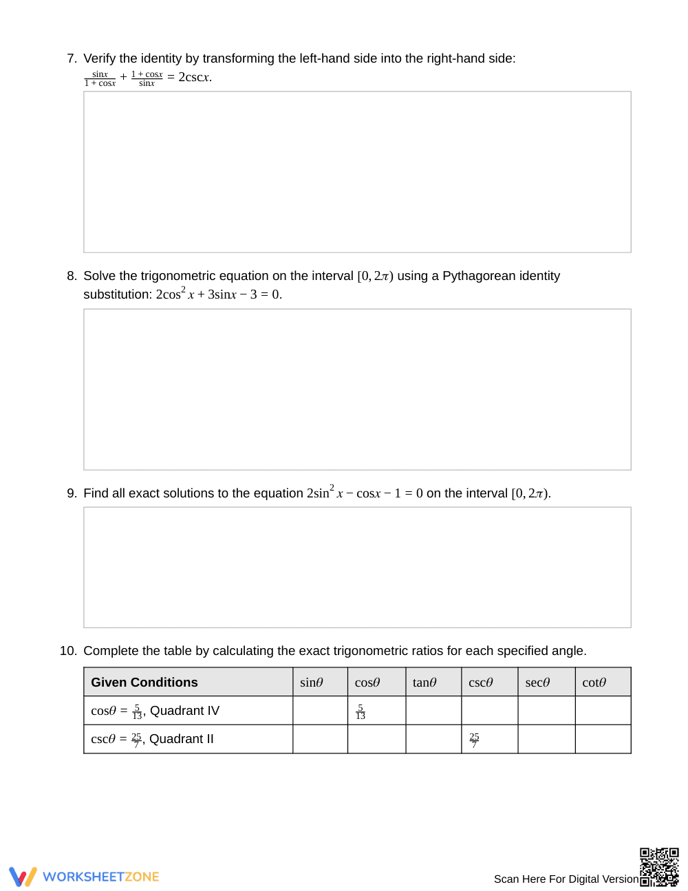 Essential Trig Identities Worksheet | Grade 12 Precalculus - Page 3