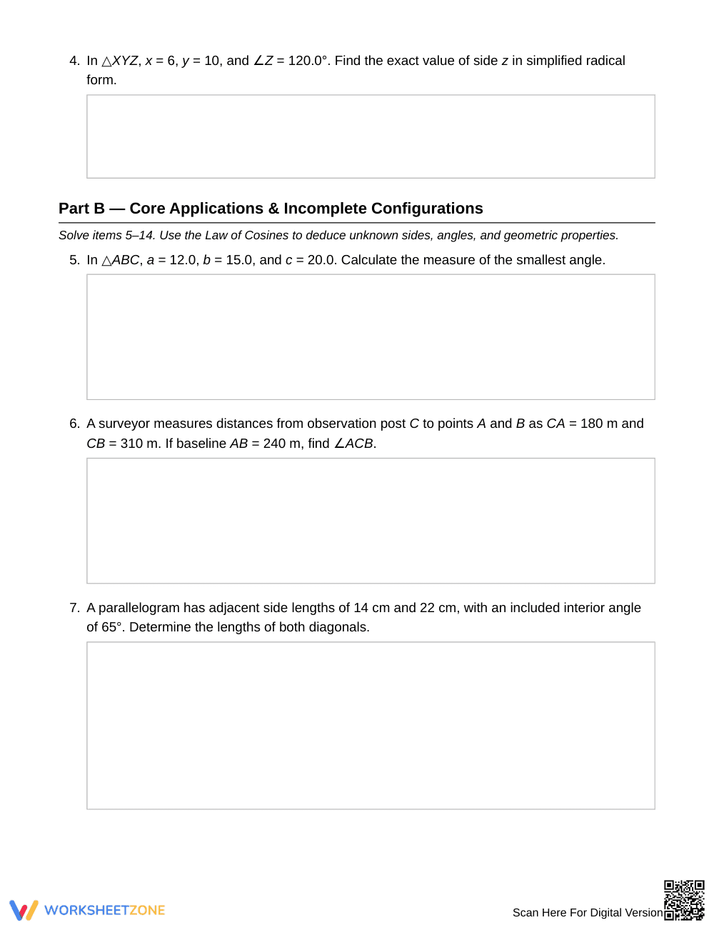 Essential Law of Cosines Worksheet | Grade 12 Precalculus - Page 2