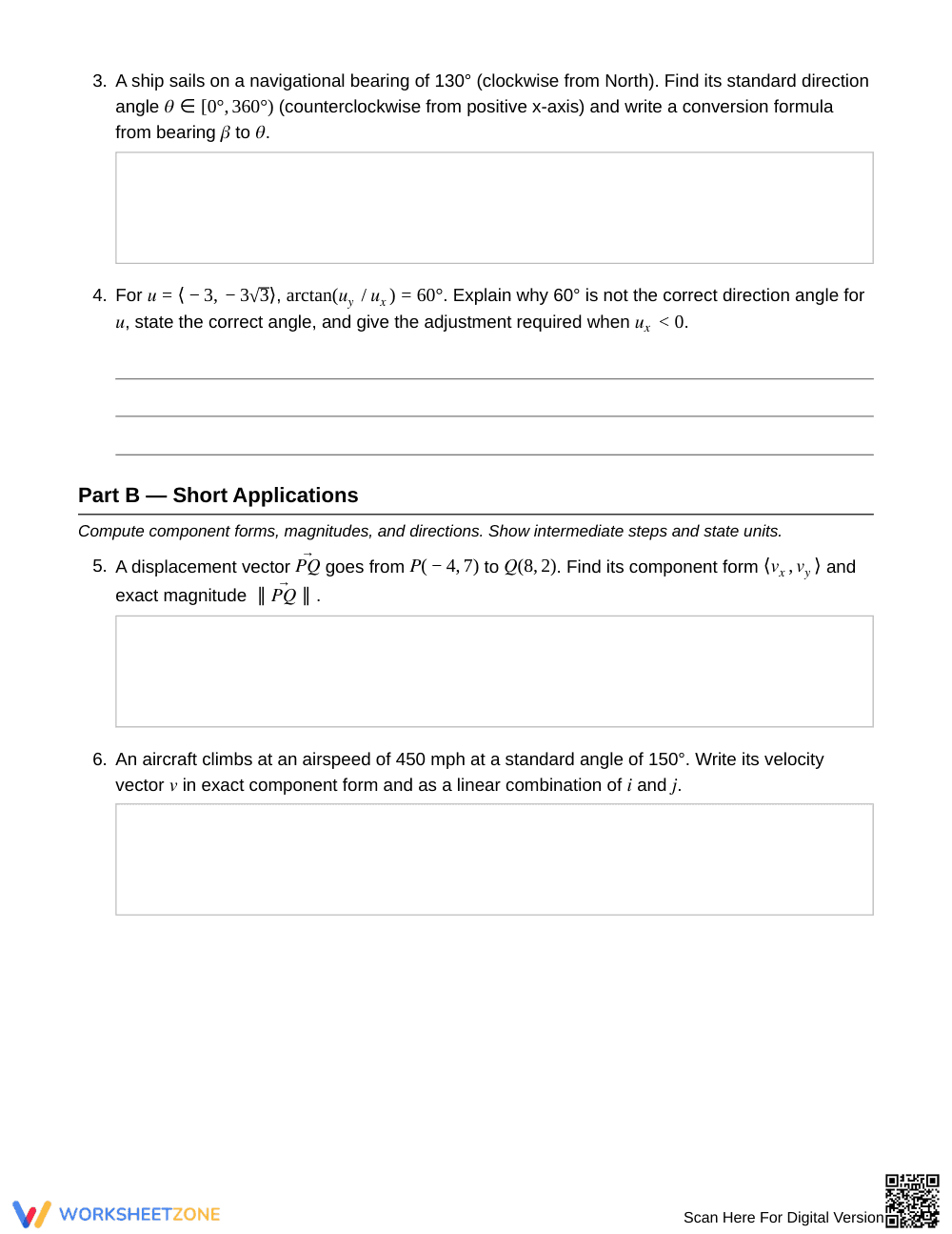 Complete Vector Components Worksheet | Grade 12 Precalculus - Page 2