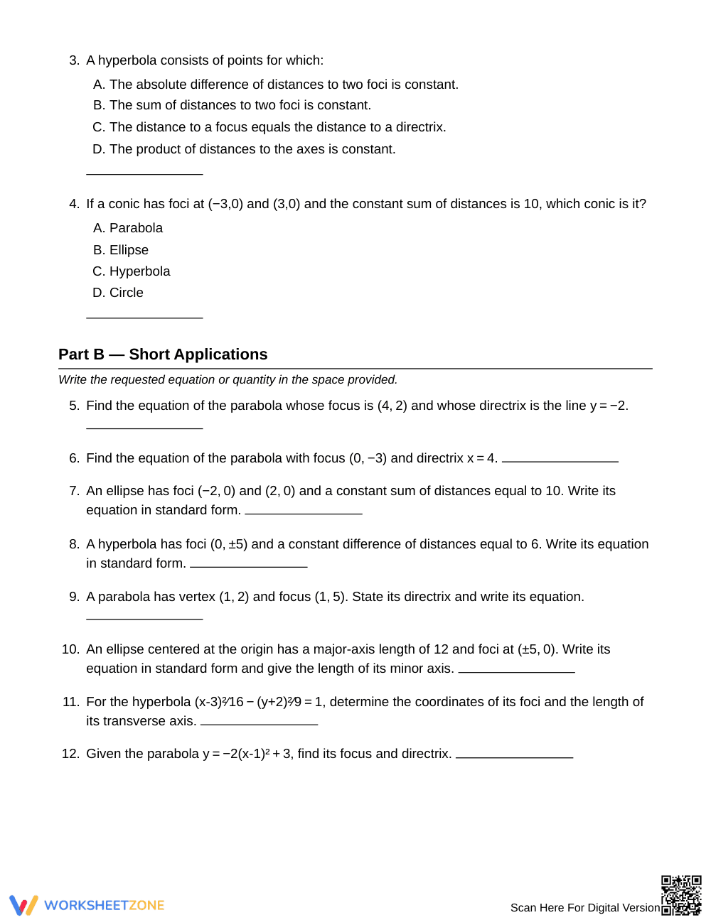 Free Focus-Directrix Worksheet | Grade 12 Precalculus - Page 2