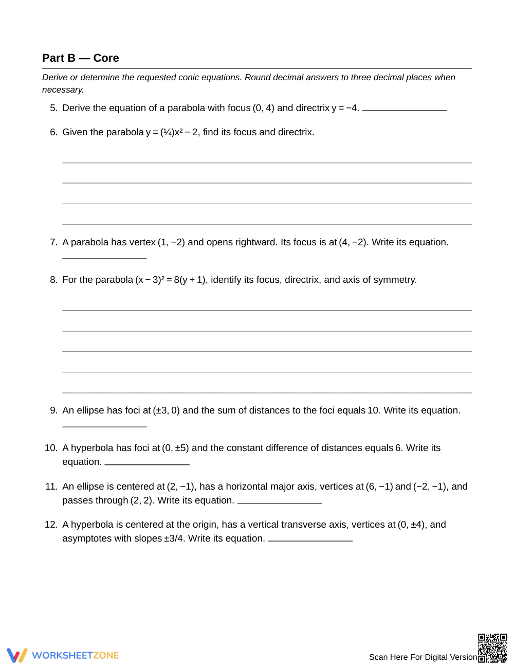 Essential Conic Sections Worksheet | Grade 12 Precalculus - Page 2