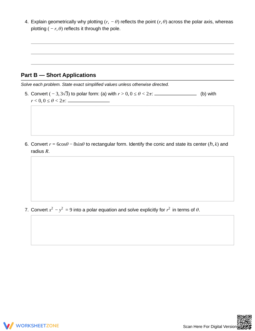 Free Parametric & Polar Worksheet | Grade 12 Precalculus - Page 2