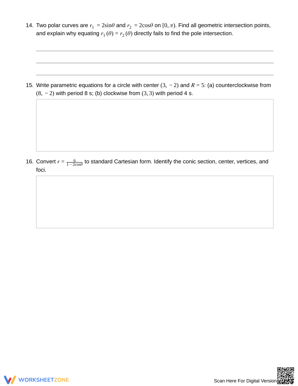 Free Parametric & Polar Worksheet | Grade 12 Precalculus - Page 5