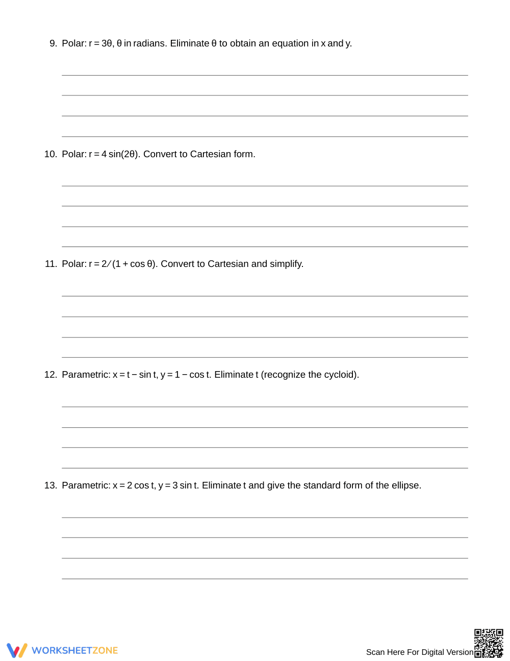 Ready Parameter Elimination Worksheet | Grade 12 Precalculus - Page 3