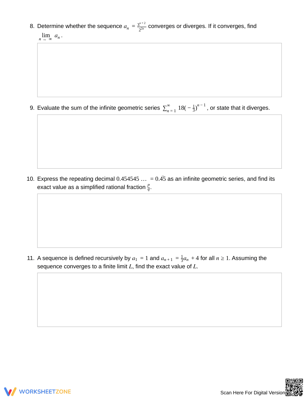 Ready Sequence Convergence Worksheet | Grade 12 Precalculus - Page 3