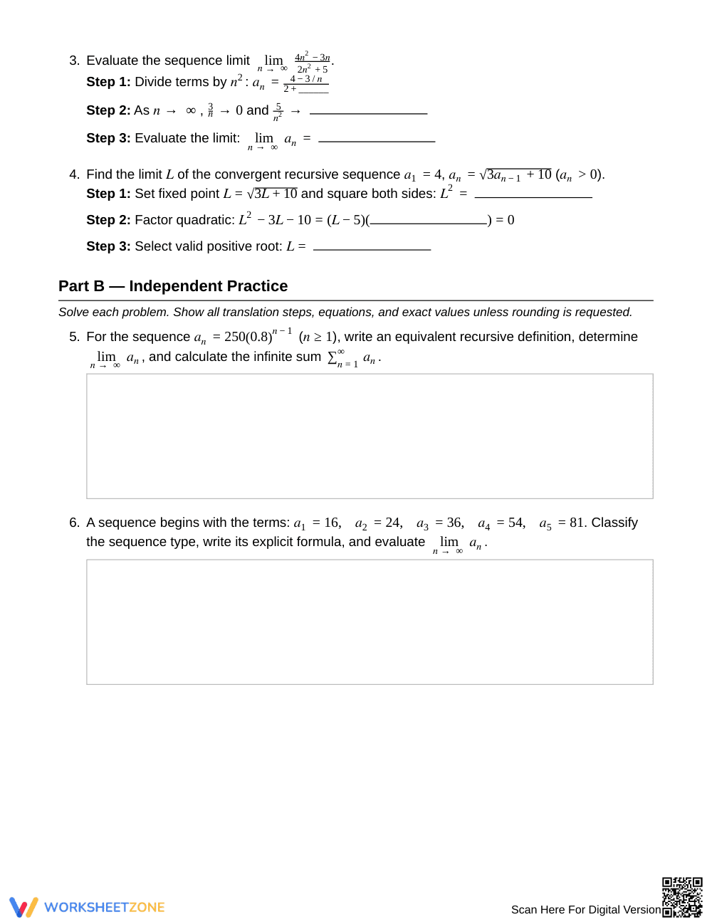 Complete Sequence Analysis Worksheet | Grade 12 Precalculus - Page 2