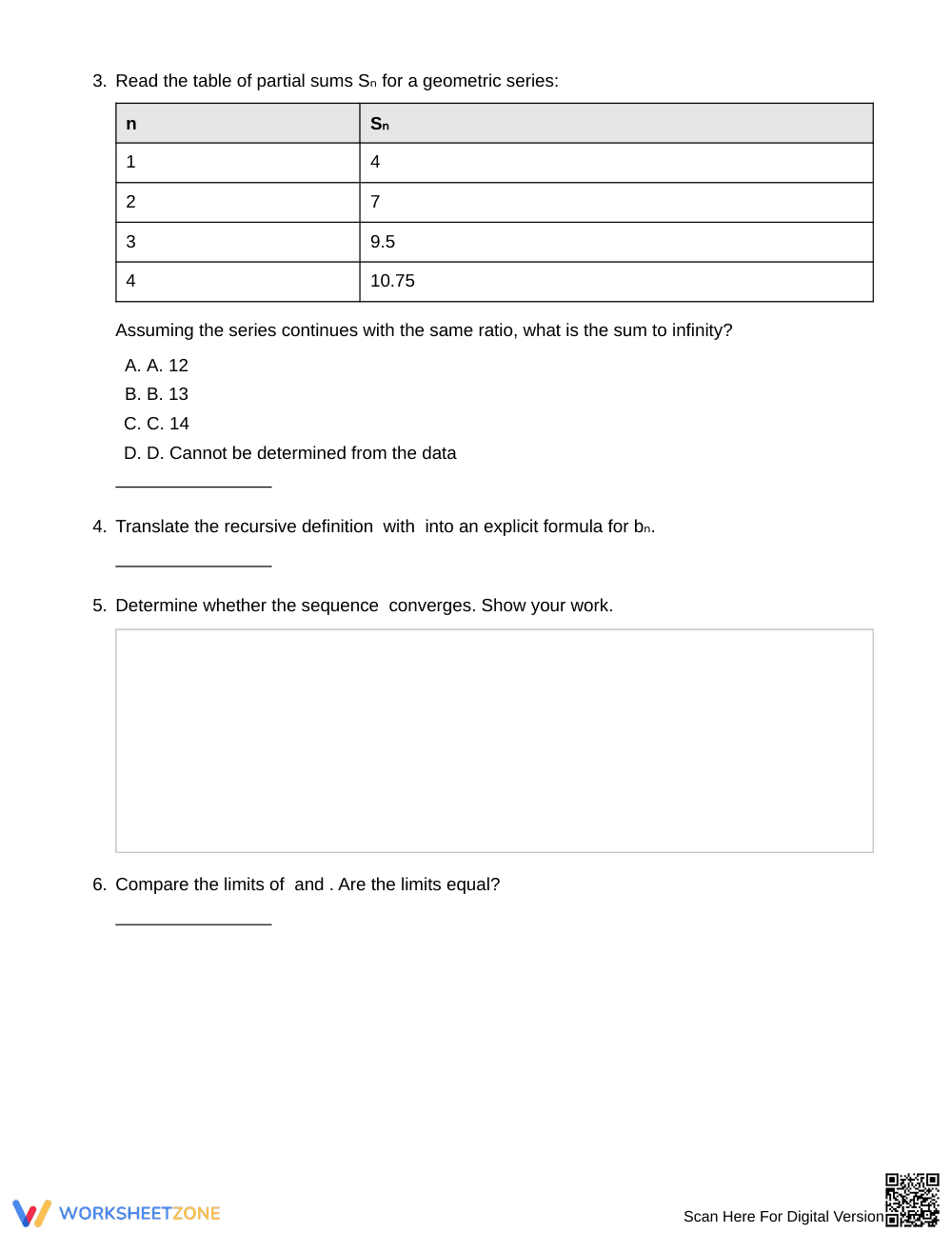 Essential Numerical Limits Worksheet | Grade 12 Precalculus - Page 2