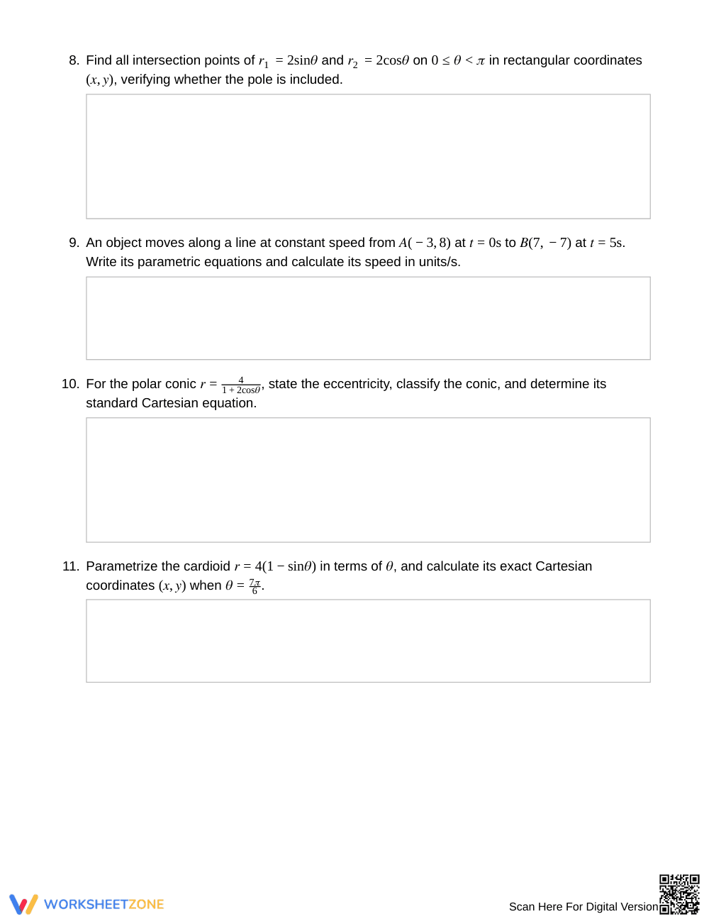 Ready Parametric & Polar Worksheet | Grade 12 Precalculus - Page 3