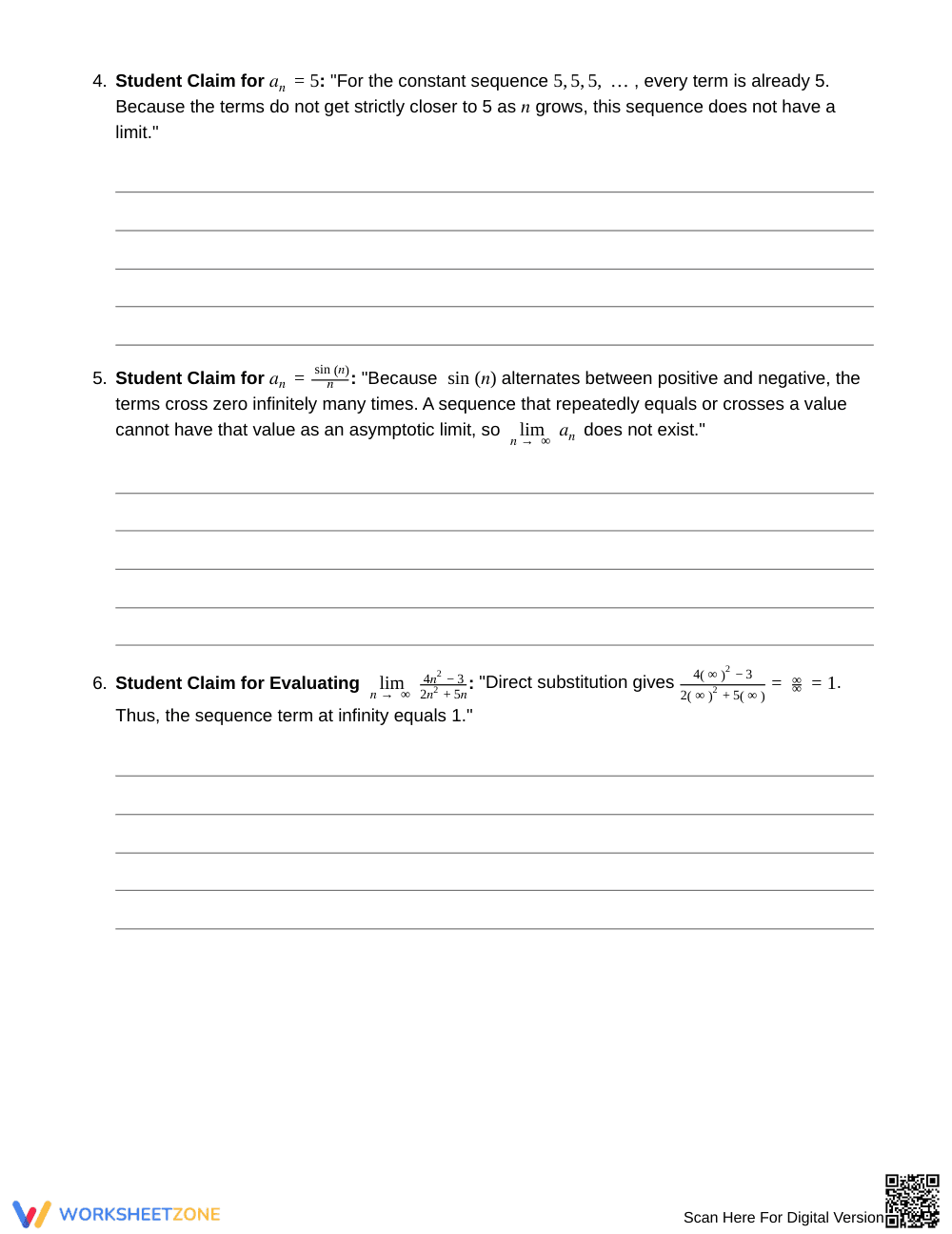 Complete Sequence Limits Worksheet | Grade 12 Precalculus - Page 3